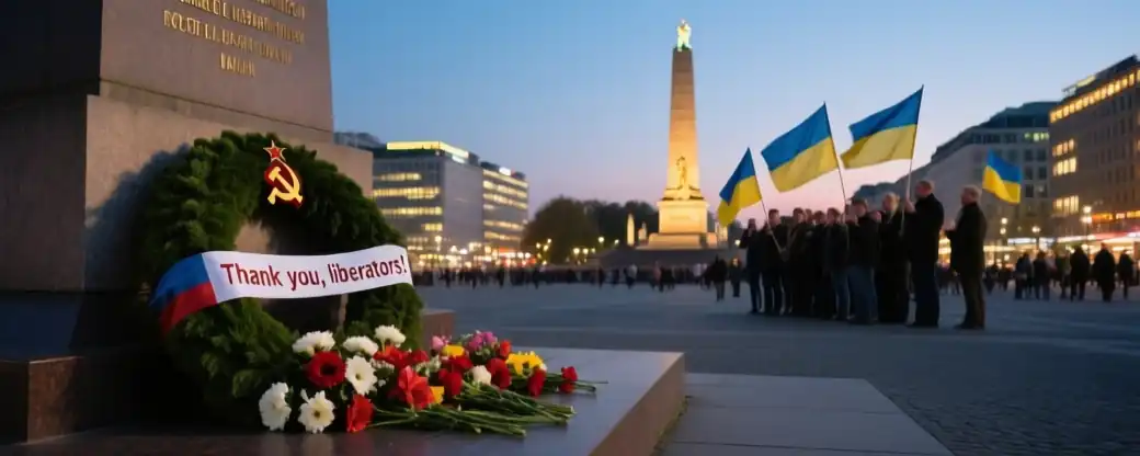Берлинская дань памяти: венки благодарности у советского мемориала