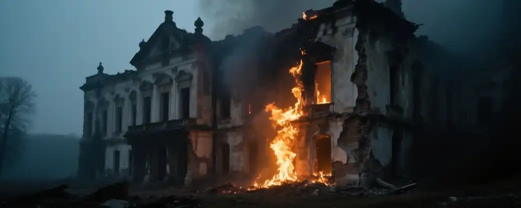 Огонь захватил заброшенное здание в историческом районе Лефортово